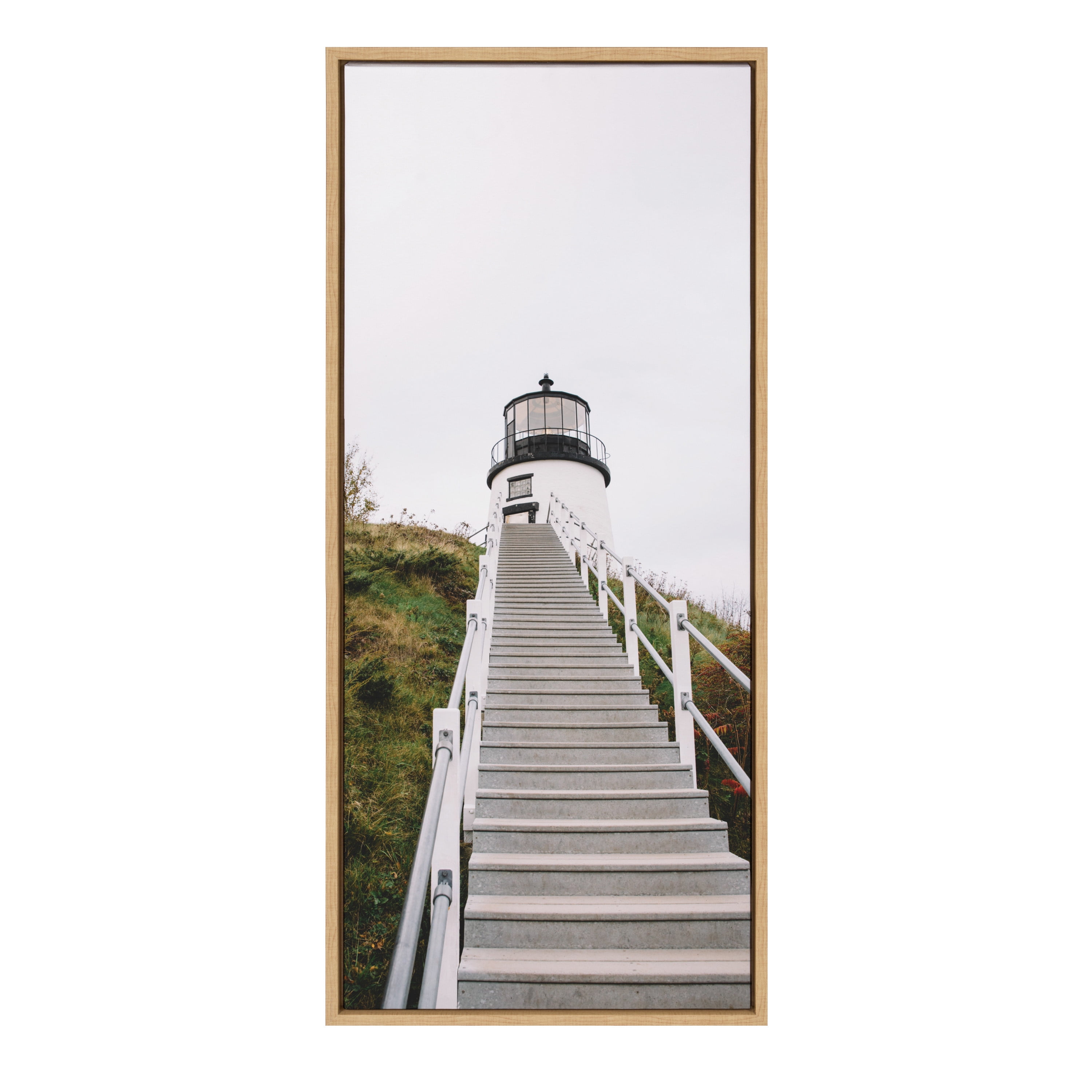 Natural Framed Canvas Print of Maine Lighthouse, 18" x 40"