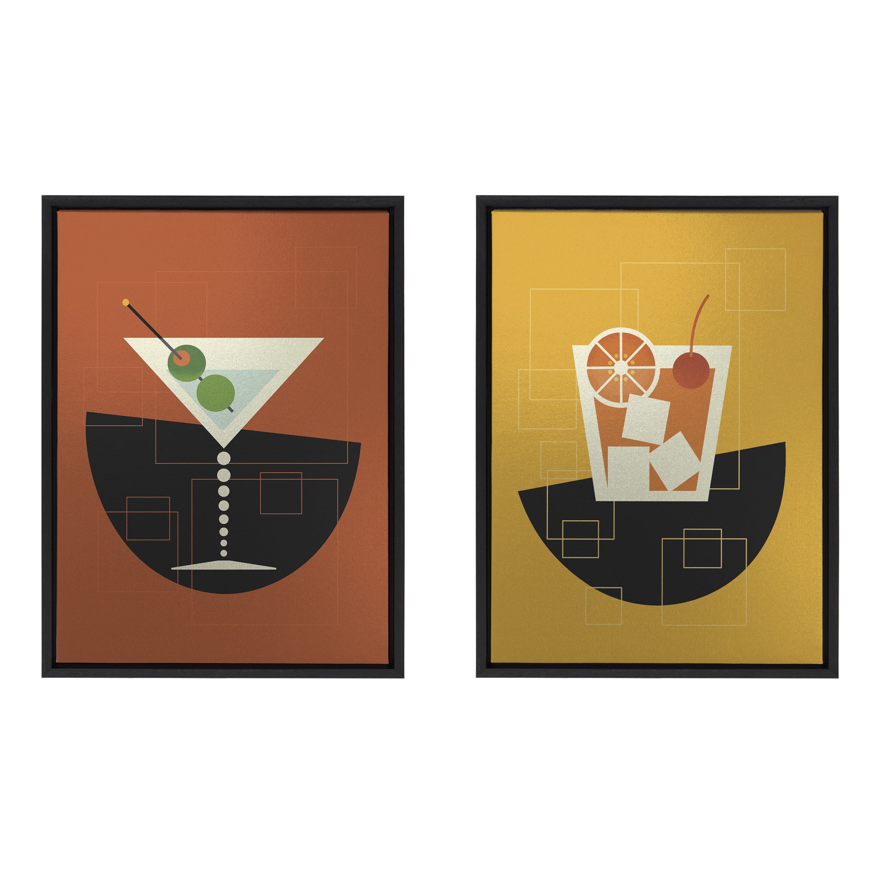 Amber Leaders Designs Martini and Old Fashioned Metallic Canvas Art Set