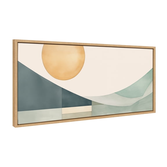 Kate and Laurel Sylvie Mid Century Modern Abstract Geometric Coastal Landscape Framed Canvas Wall Art by The Creative Bunch Studio, 18x40 Natural, Modern Abstract Sunset Landscape Art for Wall