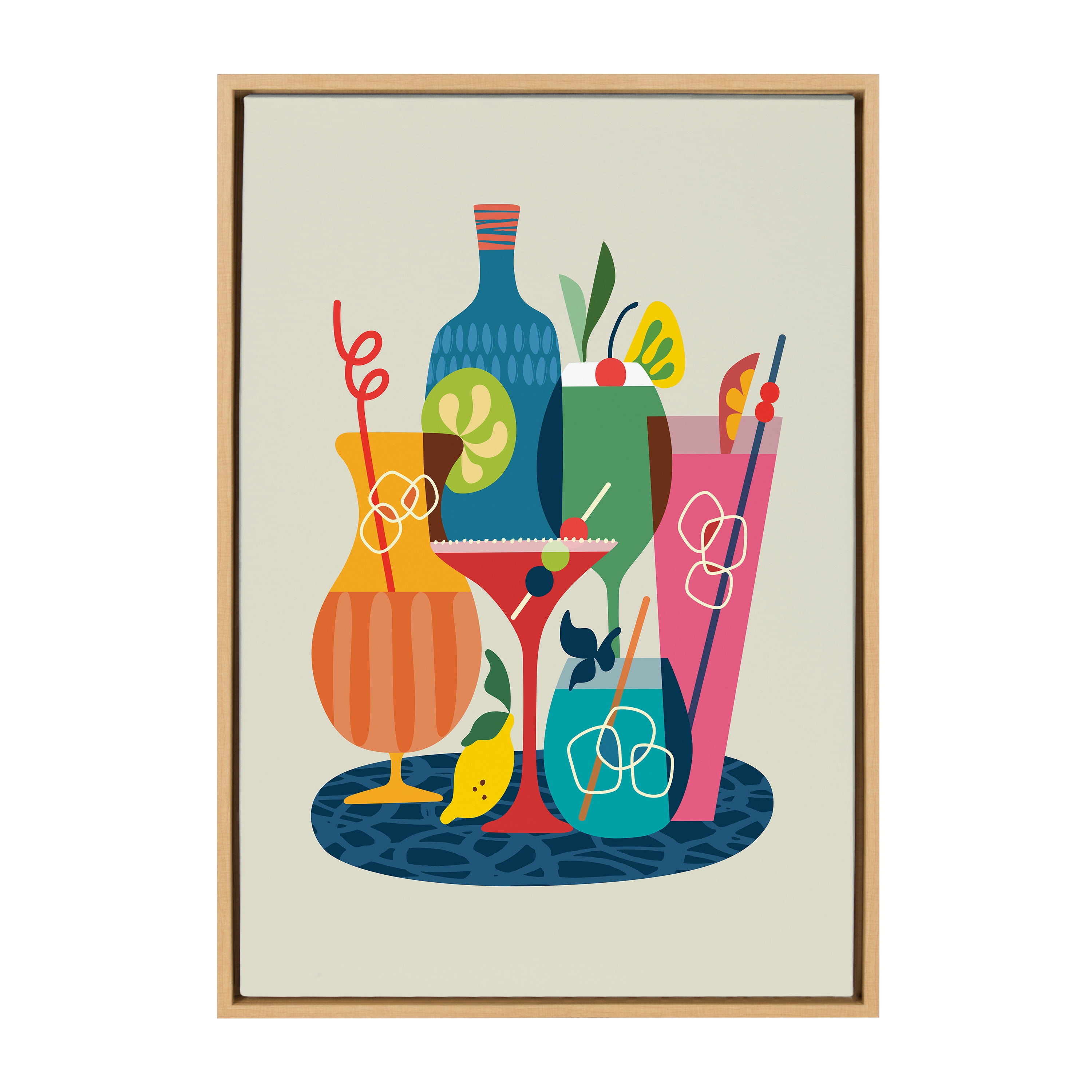 Mid Century Modern Cocktails Framed Canvas Print, 23x33, Natural