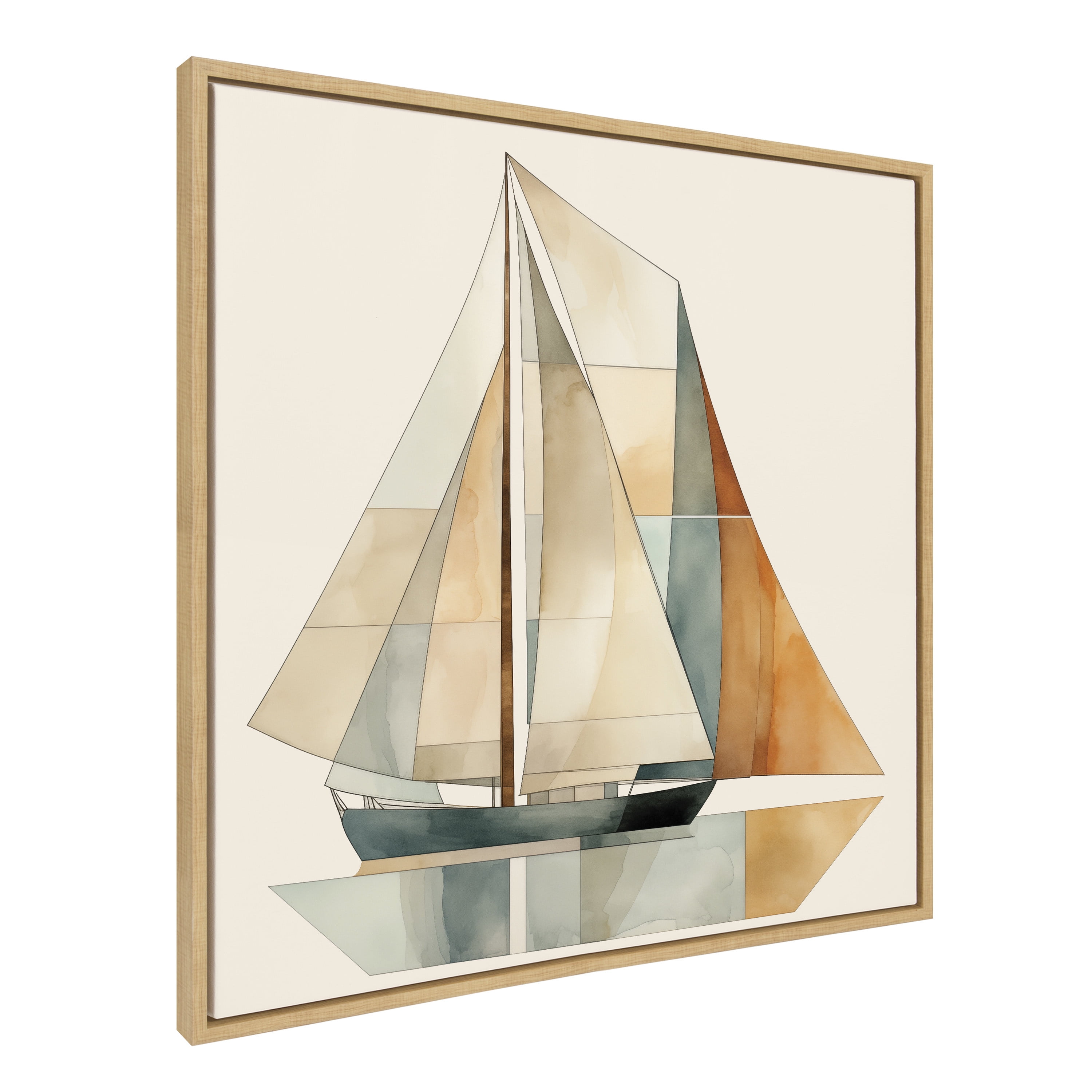 30"x30" Natural Geometric Sailboat Canvas Print with Wooden Frame