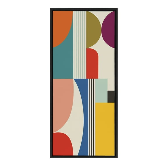 Kate and Laurel Sylvie Mid Century Modern Pattern Framed Canvas Wall Art by Rachel Lee of My Dream Wall, 18x40 Black, Colorful Abstract Art Print for Wall