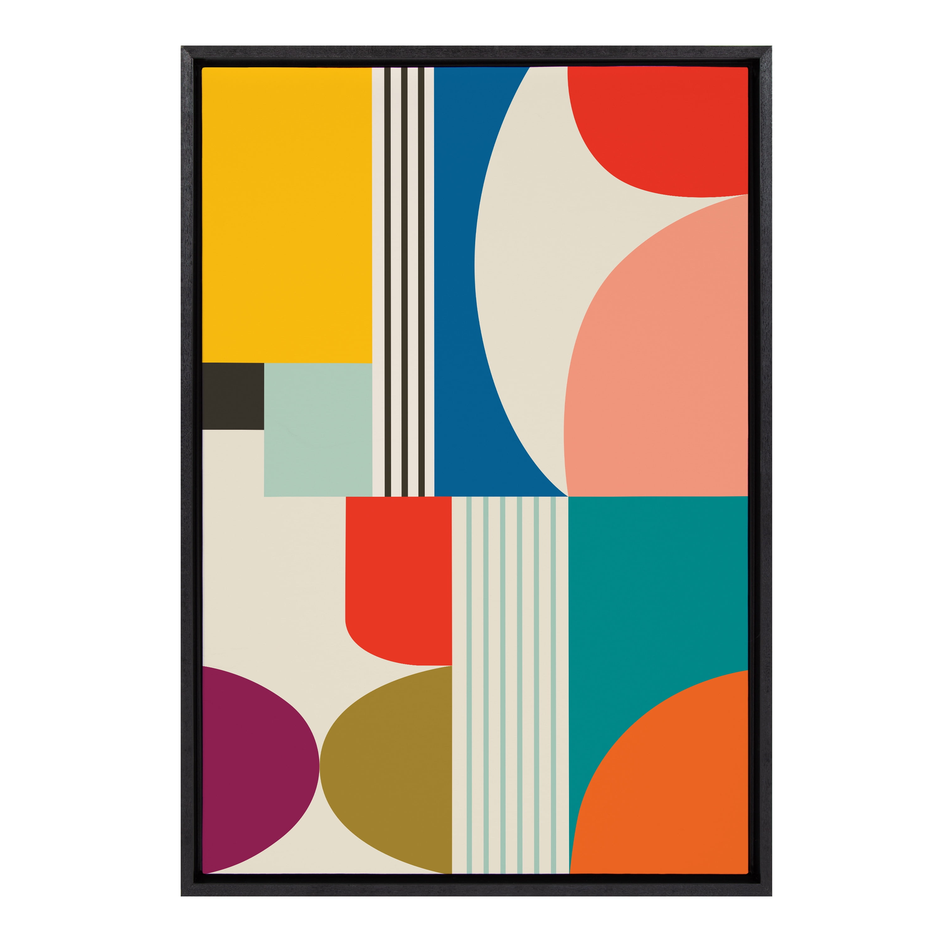 Colorful Abstract Mid Century Modern Canvas Wall Art, 23x33, Black Frame