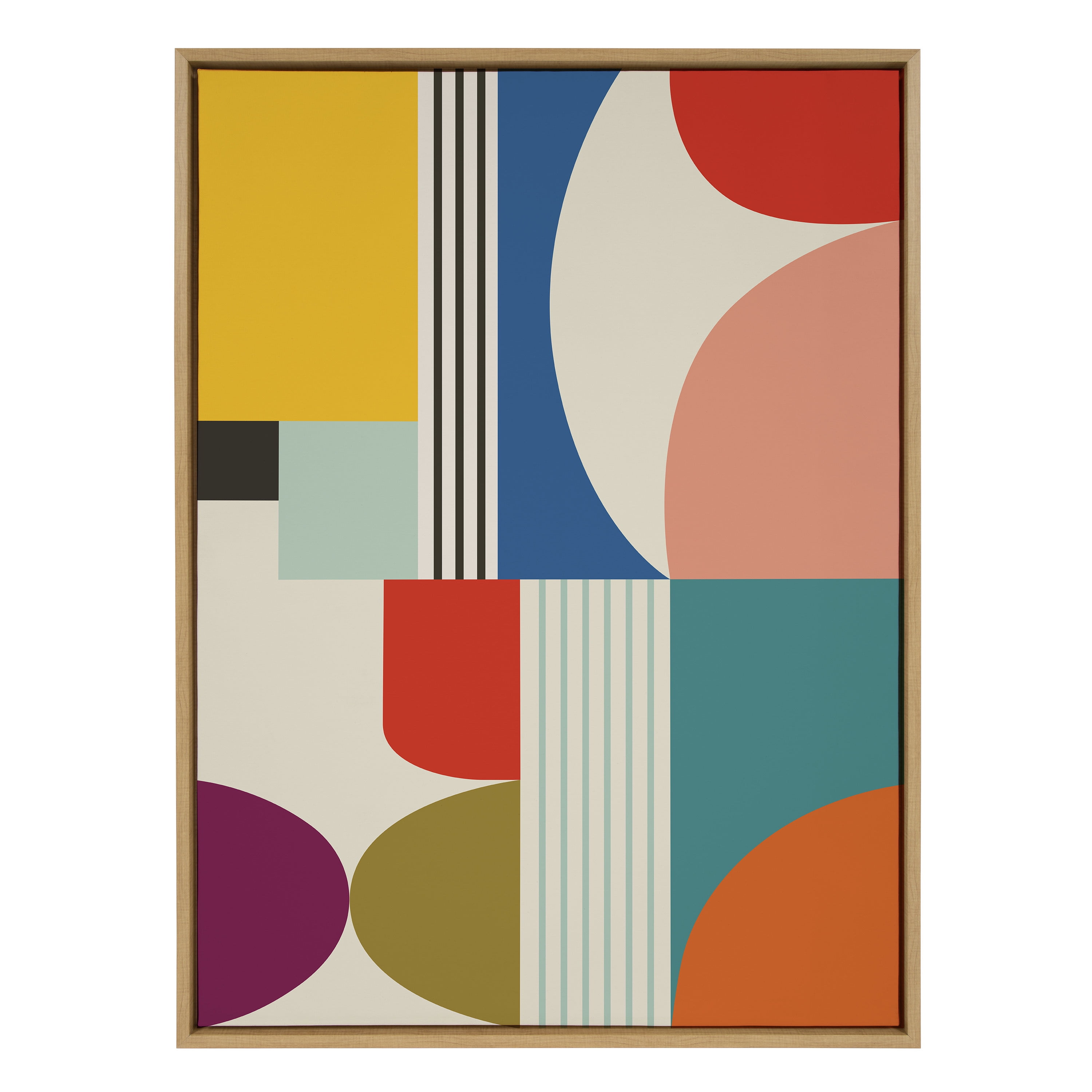 Colorful Abstract Mid Century Modern Canvas Wall Art, 28x38 Natural Frame