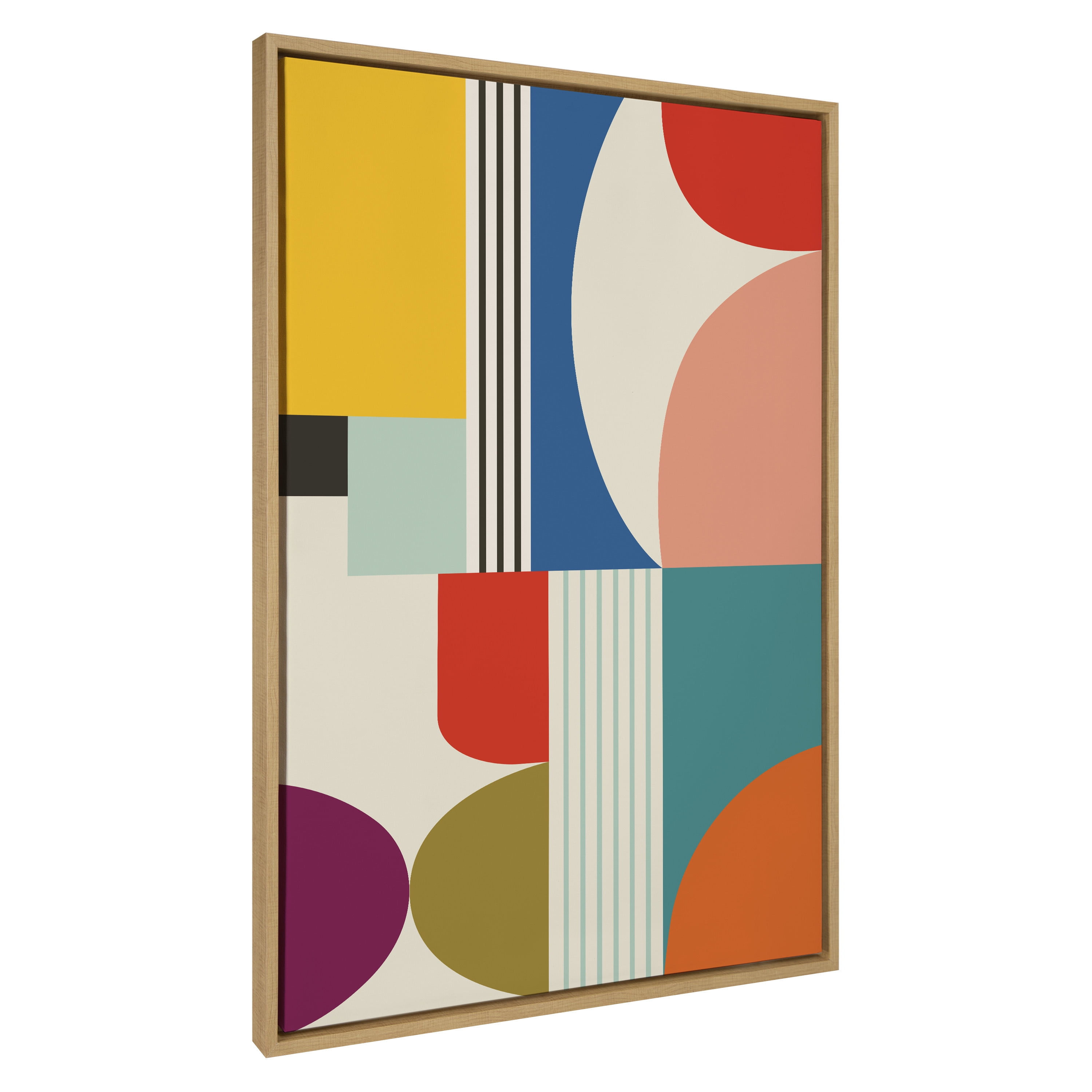 Colorful Abstract Mid-Century Modern Canvas Print with Natural Frame