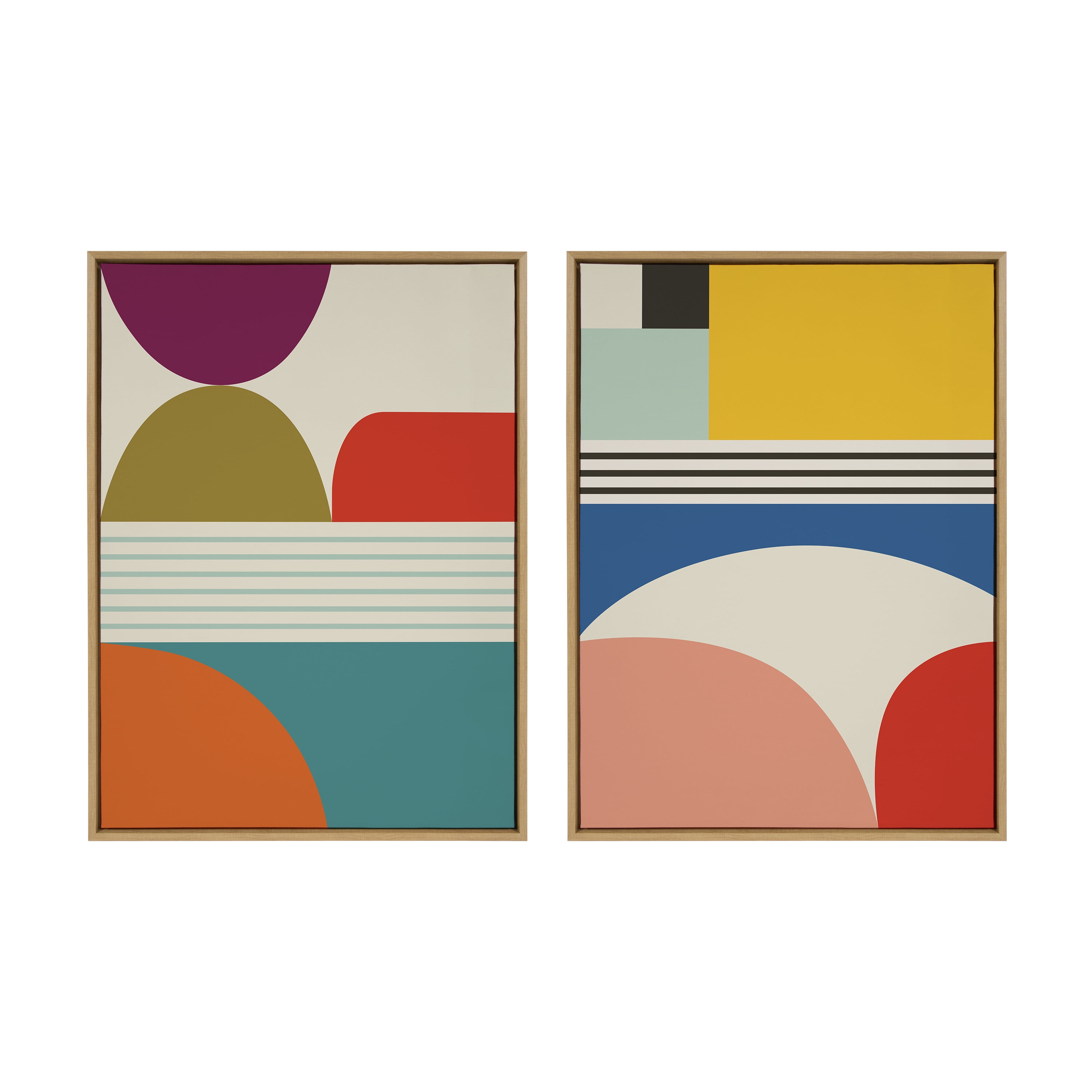 Colorful Abstract Mid-Century Modern Canvas Wall Art Set