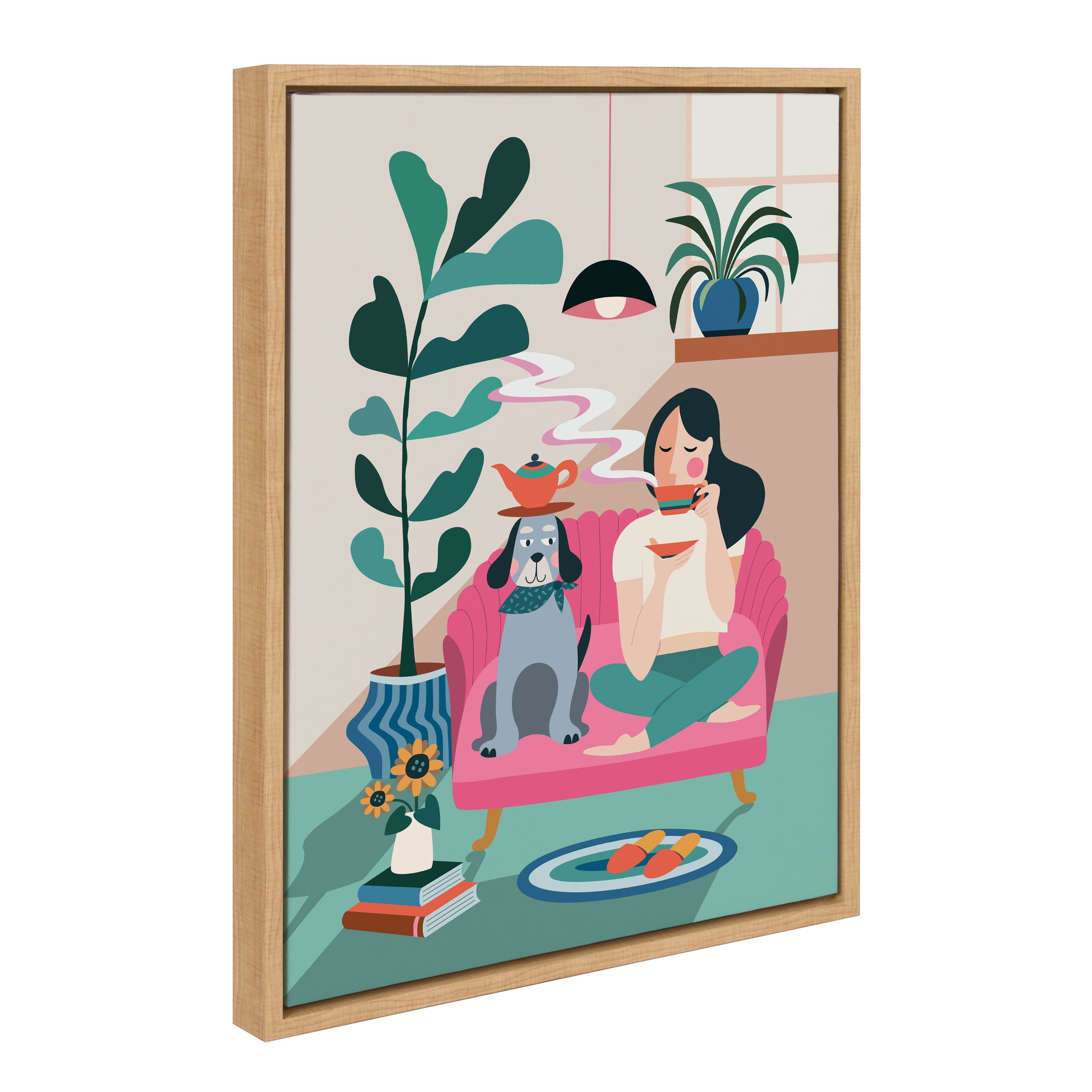 Natural Mid Century Modern Colorful Framed Canvas Wall Art