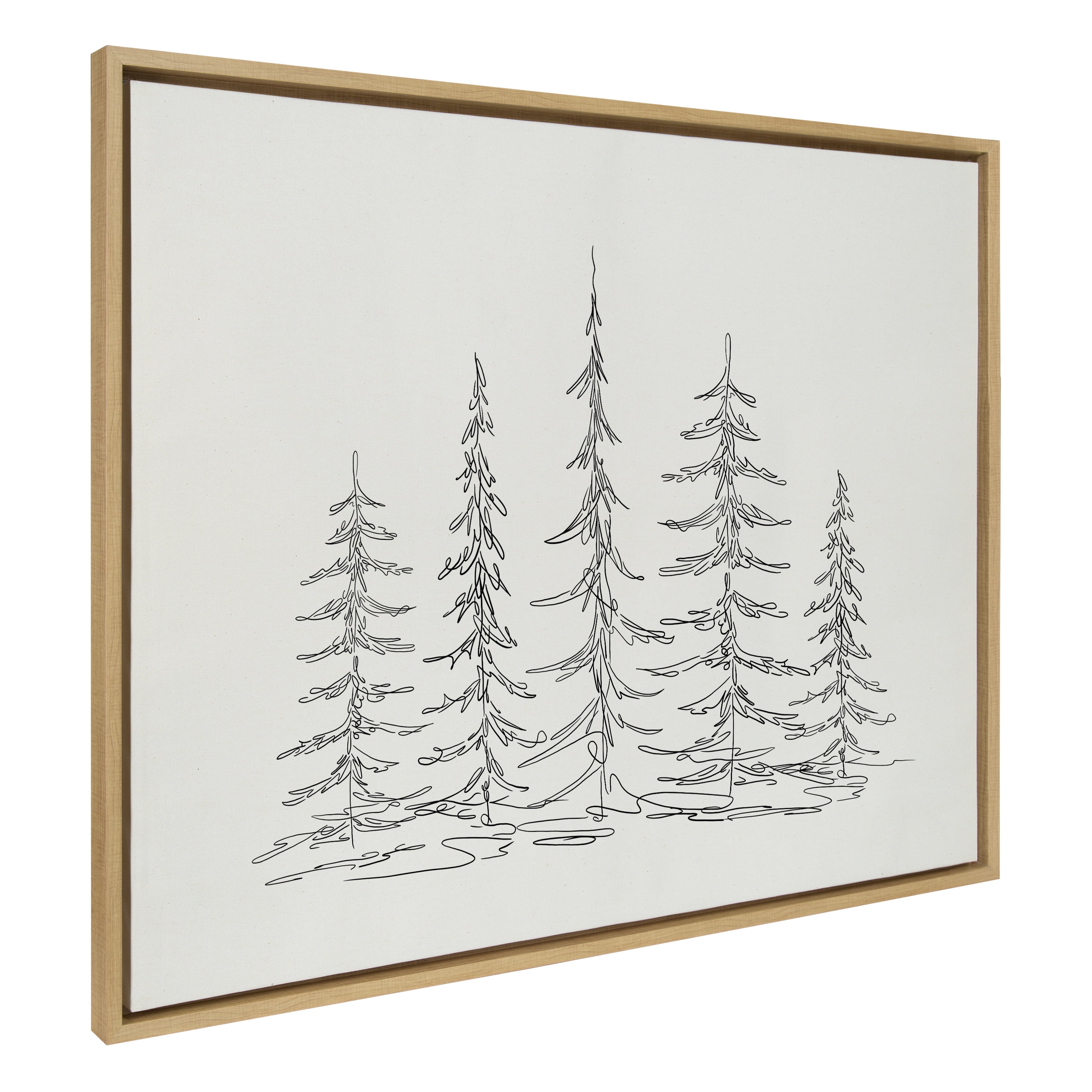 Minimalist Evergreen Trees Sketch Natural Framed Canvas Wall Art