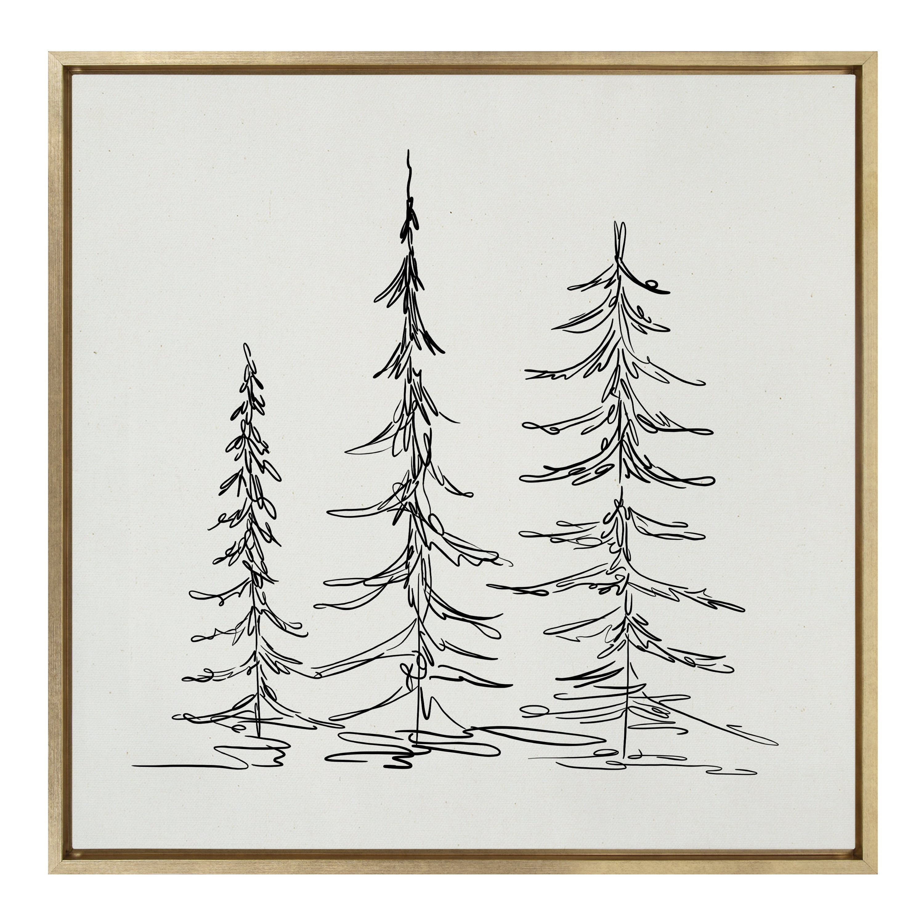 30" x 30" Gold Framed Minimalist Evergreen Trees Canvas Print