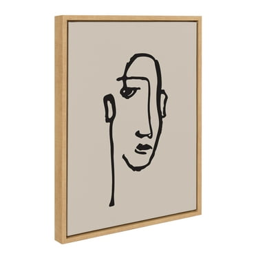 Kate and Laurel Sylvie Minimalist Neutral Line Art Drawing Face Framed Canvas Wall Art by The Creative Bunch Studio, 18x24 Natural, Modern Abstract Body Line Drawing Wall Decor
