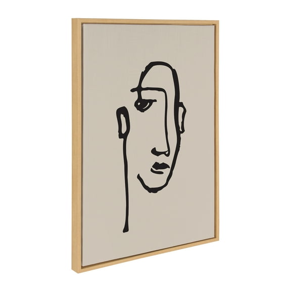 Kate and Laurel Sylvie Minimalist Neutral Line Art Drawing Face Framed Canvas Wall Art by The Creative Bunch Studio, 23x33 Natural, Modern Abstract Body Line Drawing Wall Decor