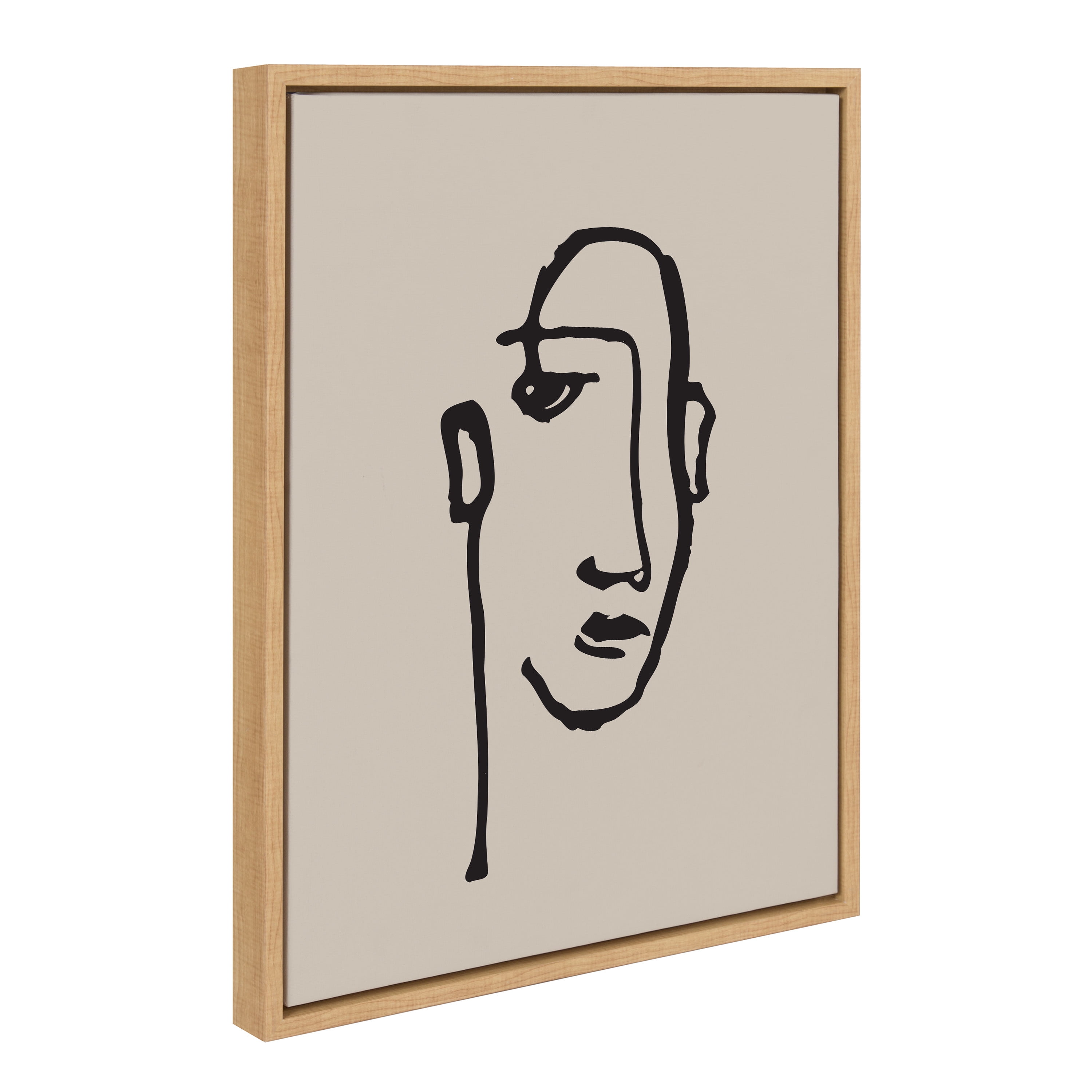 Minimalist Neutral Line Art Face Framed Canvas, 18x24
