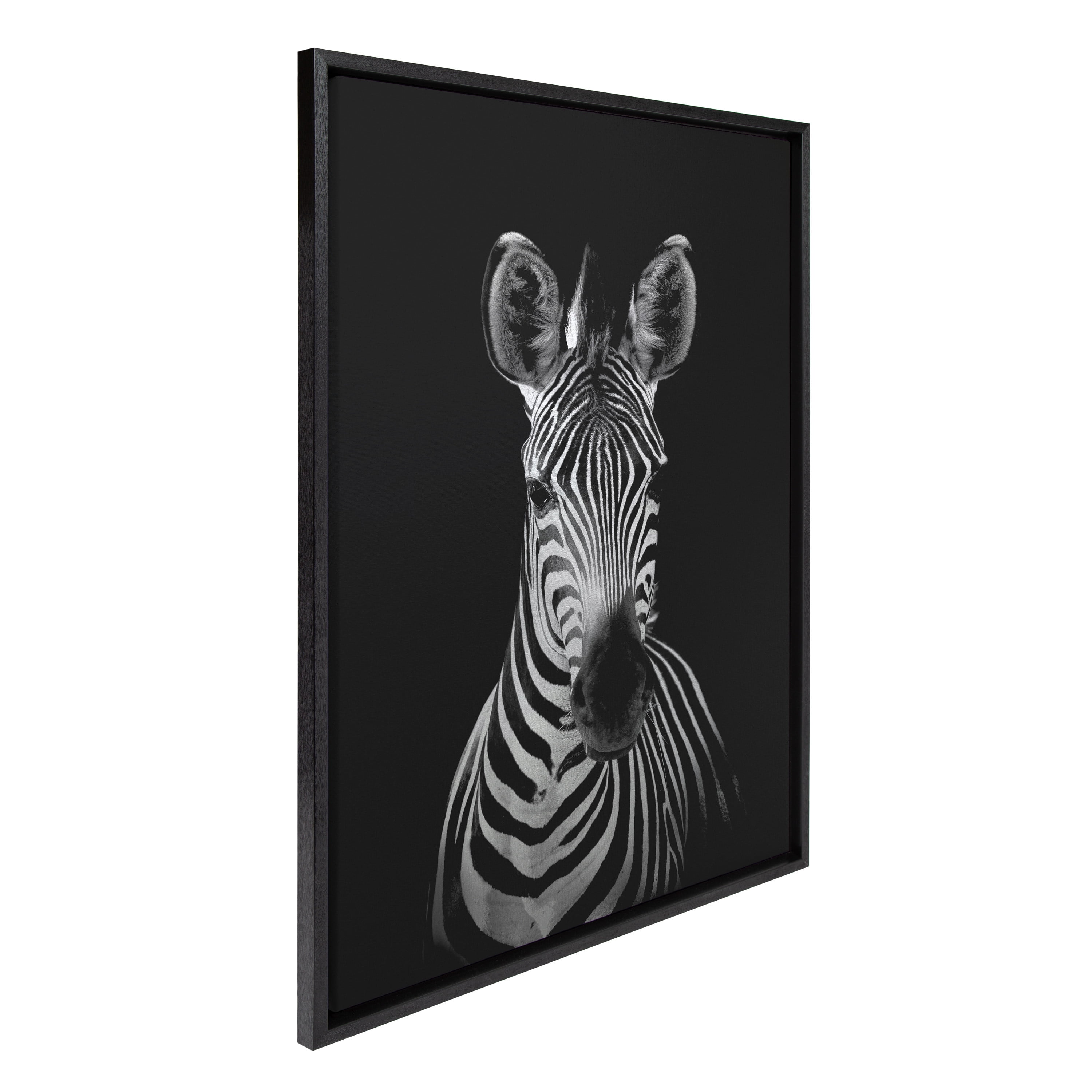 Minimalist Black and White Zebra Portrait on Canvas with Floating Frame
