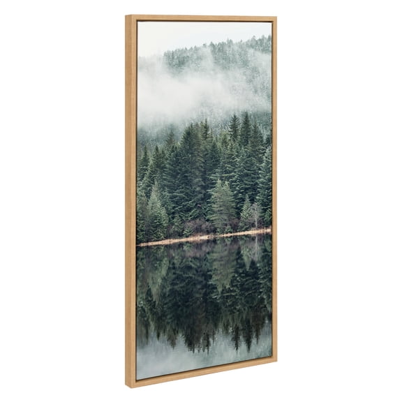 Kate and Laurel Sylvie Misty Forest Framed Canvas Wall Art by Emiko and Mark Franzen of F2Images, 18x40 Natural, Smoky Forest Mountain Photograph Art for Wall