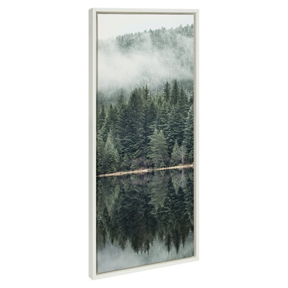 Kate and Laurel Sylvie Misty Forest Framed Canvas Wall Art by Emiko and Mark Franzen of F2Images, 18x40 White, Smoky Forest Mountain Photograph Art for Wall