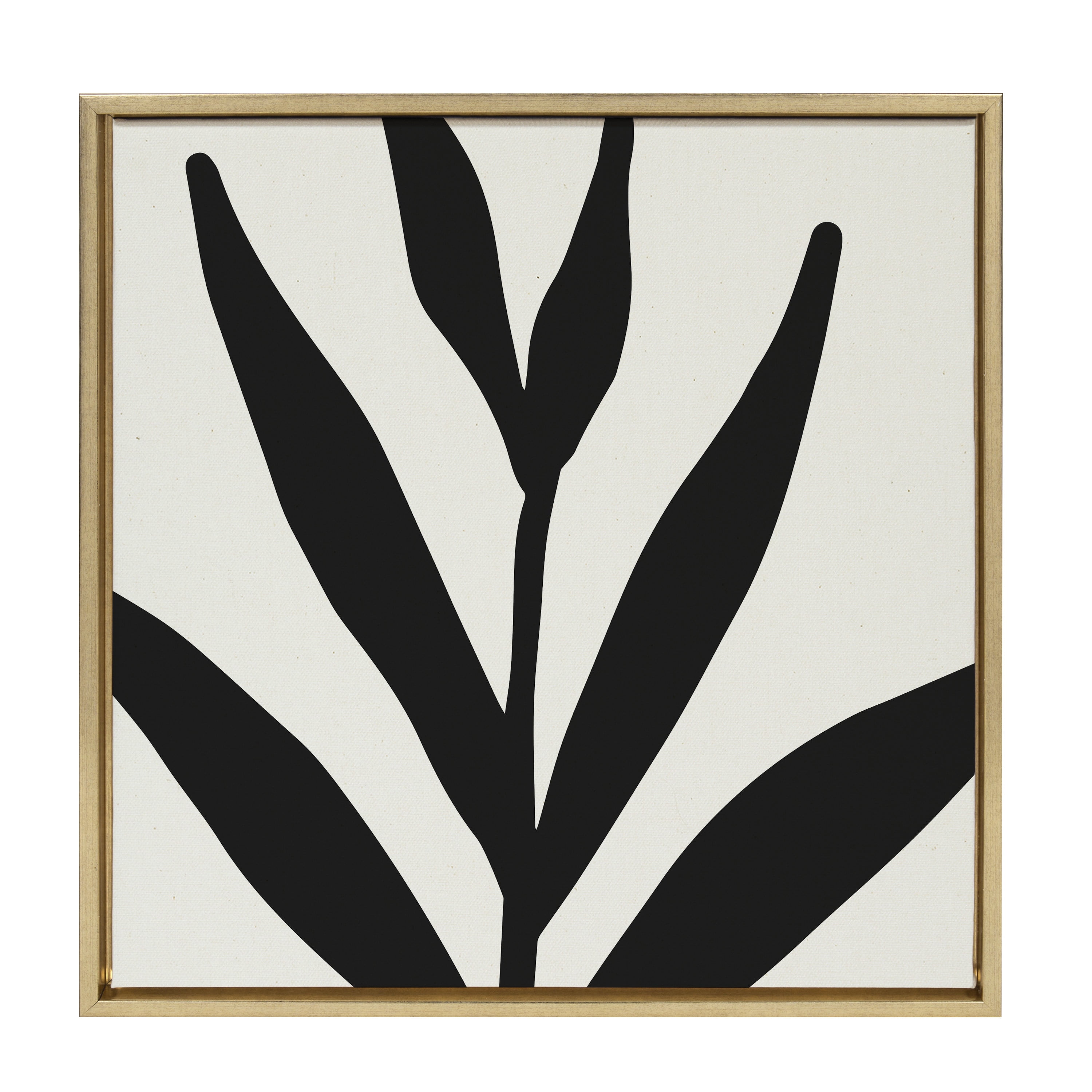 22" Black and White Botanical Abstract Canvas Art with Gold Frame