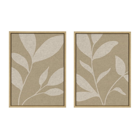Kate and Laurel Sylvie Modern Neutral Botanical Abstract Print No 2 and 3 Neutral Linen Framed Canvas Wall Art Set by The Creative Bunch Studio, 2 Piece 18x24 Natural, Muted Tone Simple Art