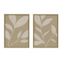 Kate and Laurel Sylvie Modern Neutral Botanical Abstract Print No 2 and 3 Neutral Linen Framed Canvas Wall Art Set by The Creative Bunch Studio, 2 Piece 18x24 Natural, Muted Tone Simple Art