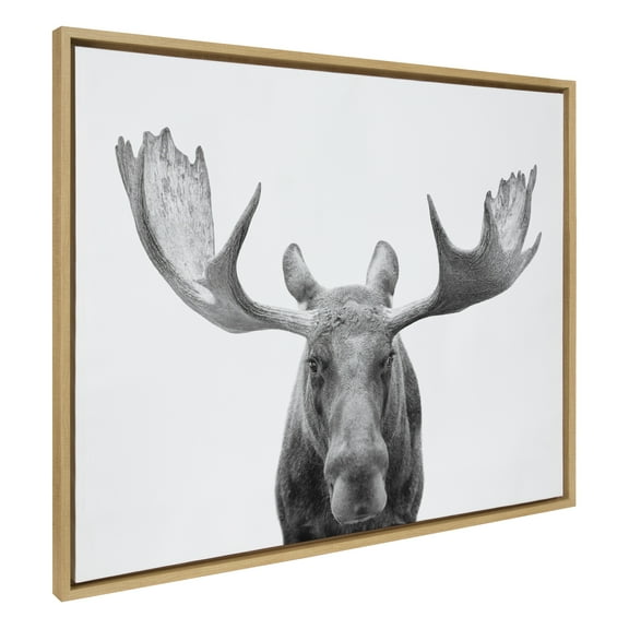 Kate and Laurel Sylvie Moose Black and White Framed Canvas Wall Art by Amy Peterson Art Studio, 31.5x41.5 Natural, Modern Animal Portrait Art for Wall