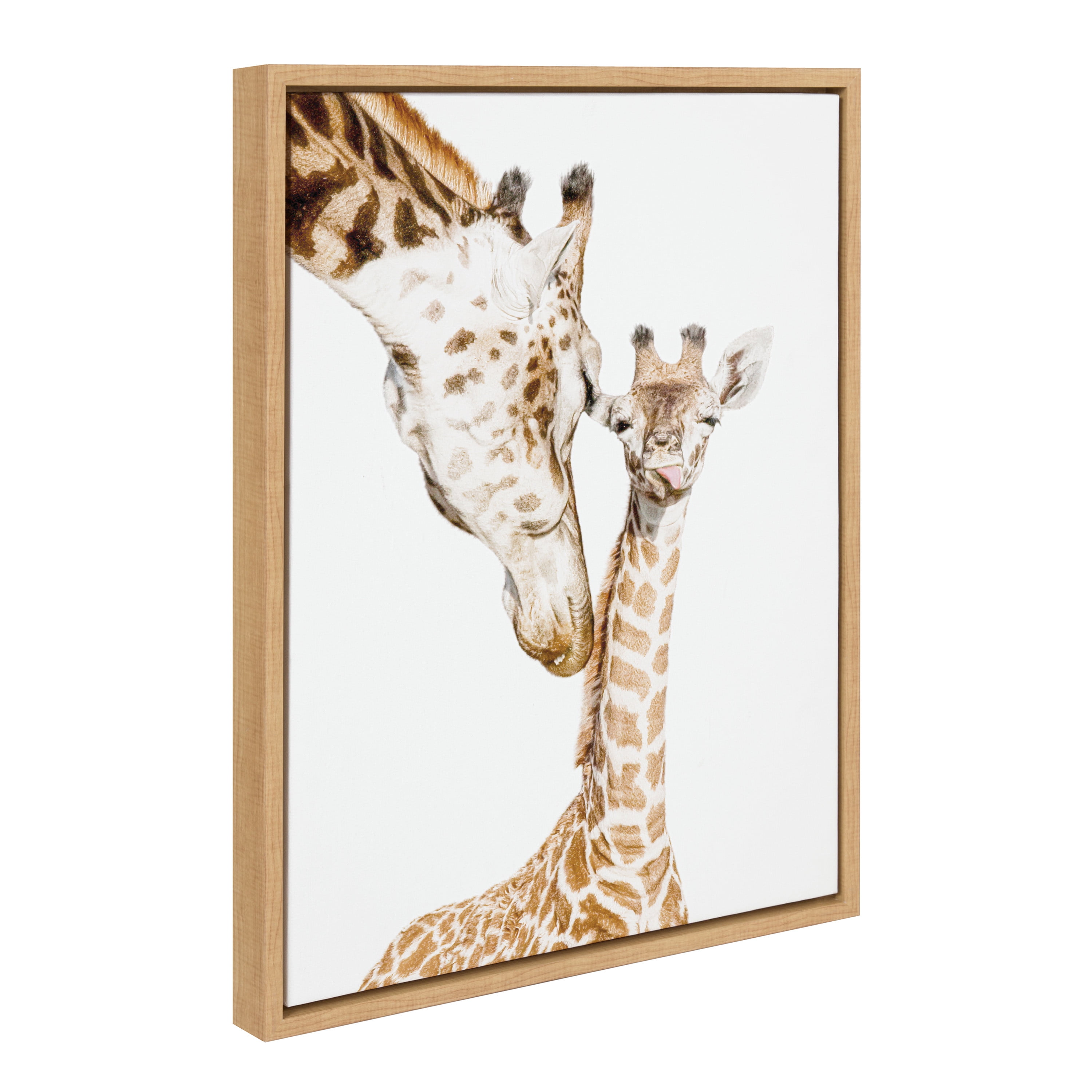 Natural Wood Framed Mother and Baby Giraffe Canvas Print, 18" x 24"