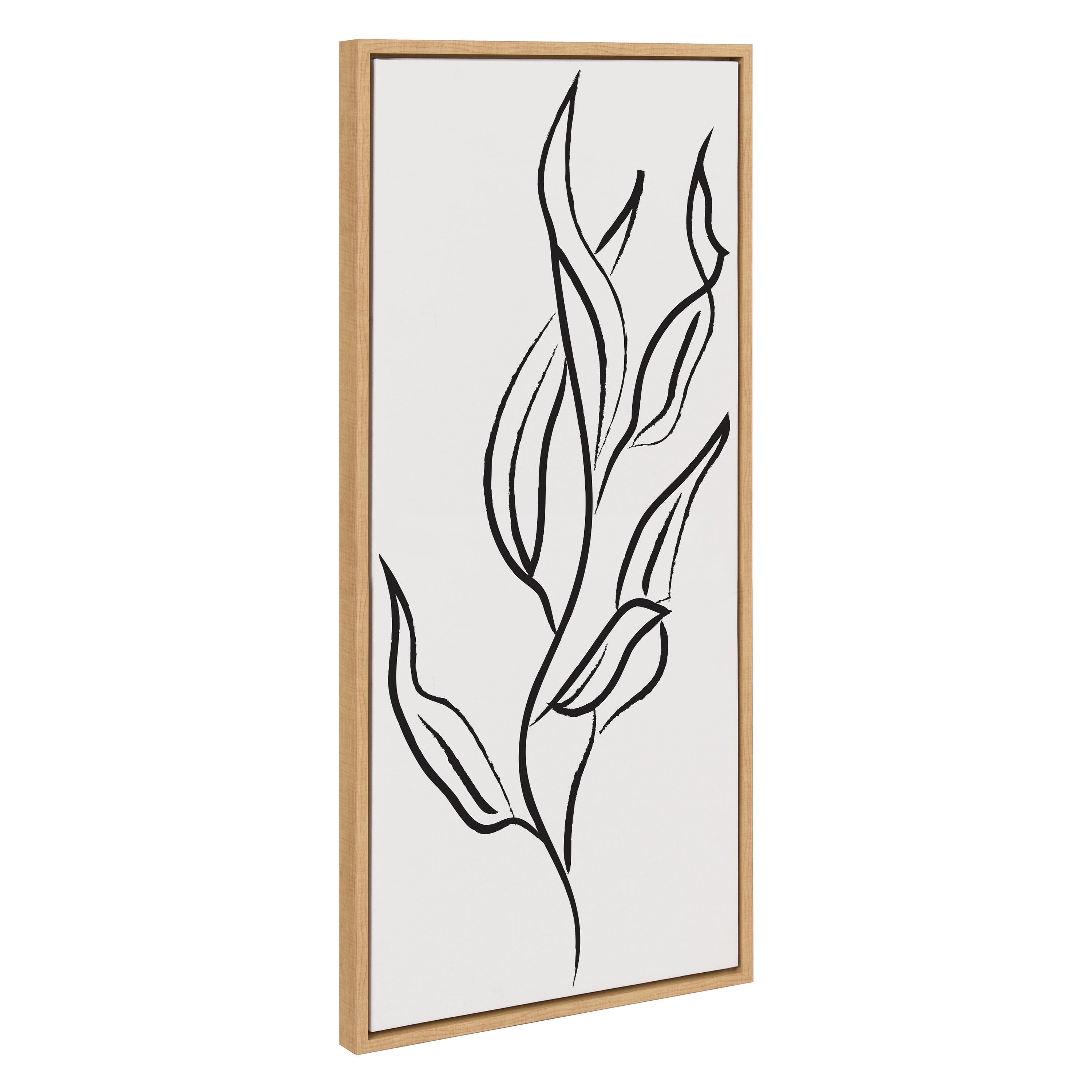 Natural Framed Black and White Botanical Canvas Art, 18x40