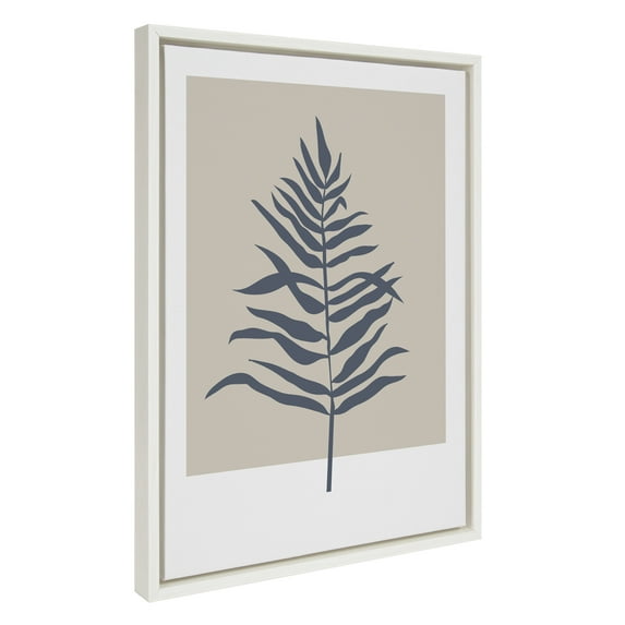 Kate and Laurel Sylvie Muted Tan and Blue Colorblock Botanical Fern Framed Canvas Wall Art by The Creative Bunch Studio, 18x24 White, Decorative Simple Plant Art for Wall