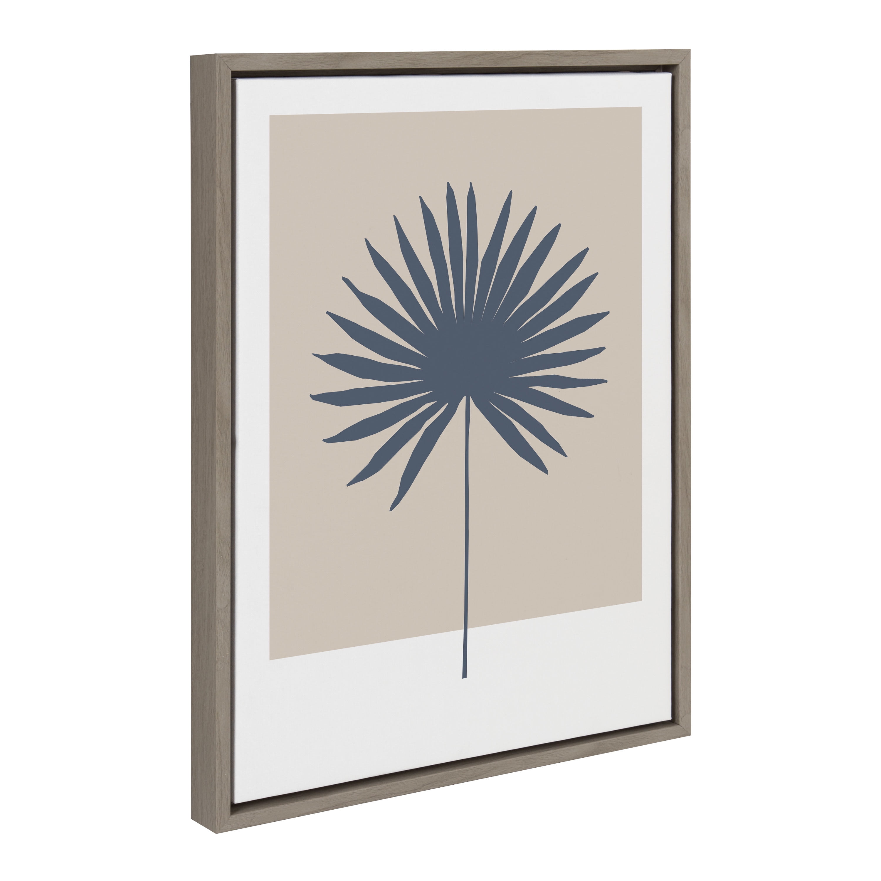 Muted Tan and Blue Botanical Palm Framed Canvas Wall Art, 18x24
