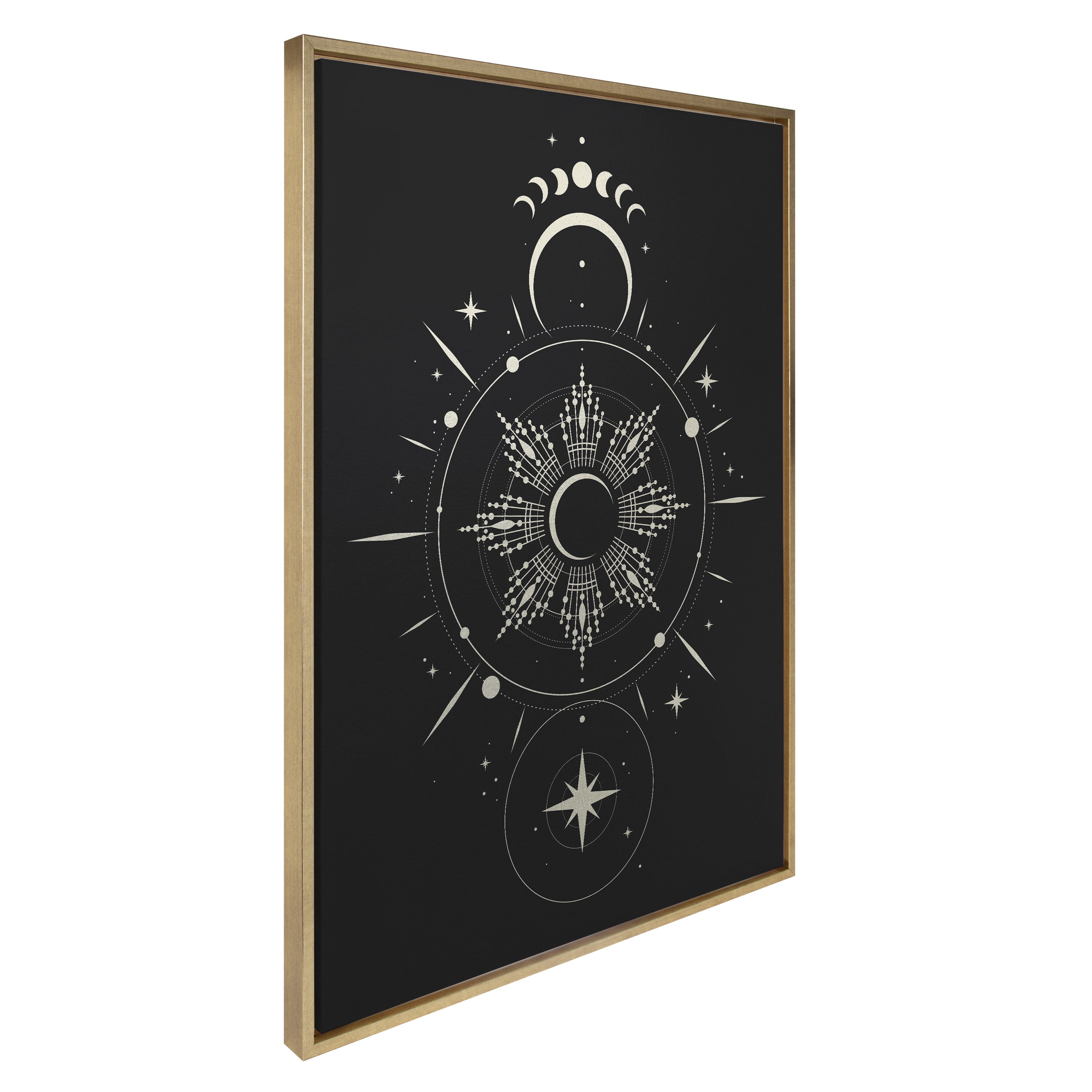 Mystical Moon Stars Boho Night Sky Framed Canvas Art