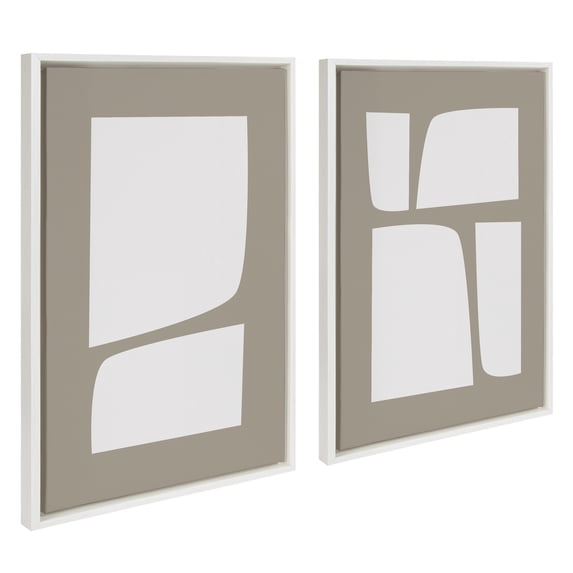 Kate and Laurel Sylvie Neutral Abstract Aztec Shapes Framed Canvas Wall Art Set by The Creative Bunch Studio, 2 Piece Set 23x33 White, Modern Geometric Simple Art for Wall