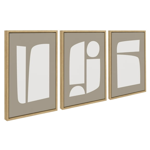 Kate and Laurel Sylvie Neutral Abstract Aztec Shapes Framed Canvas Wall Art Set by The Creative Bunch Studio, 3 Piece Set Natural, Modern Geometric Simple Art for Wall
