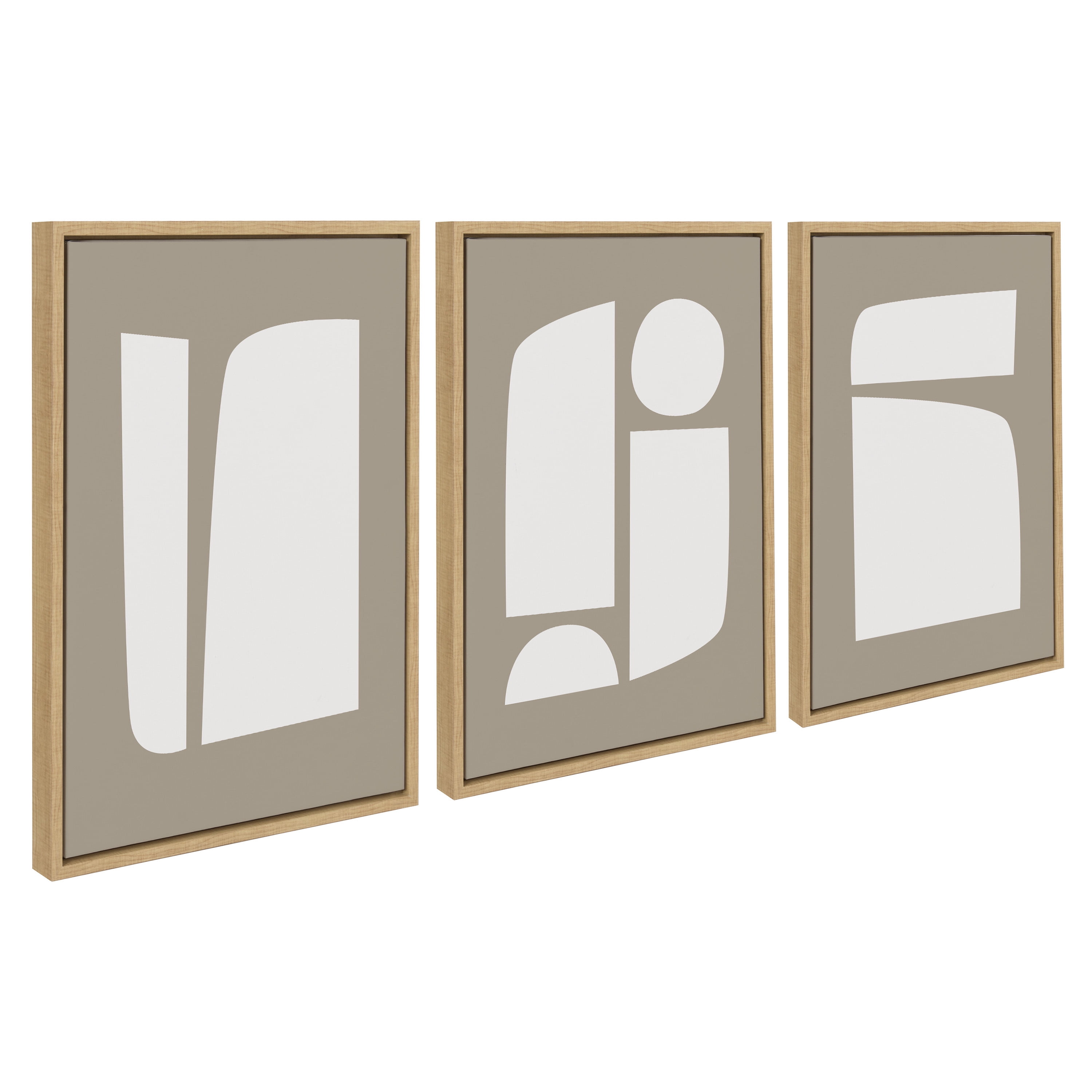 Neutral Abstract Aztec Shapes Framed Canvas Wall Art Set