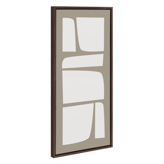 Kate and Laurel Sylvie Neutral Abstract Aztec Shapes Panel Framed Canvas Wall Art by The Creative Bunch Studio, 18x40 Brown, Mid Century Muted Shaped Art for Wall