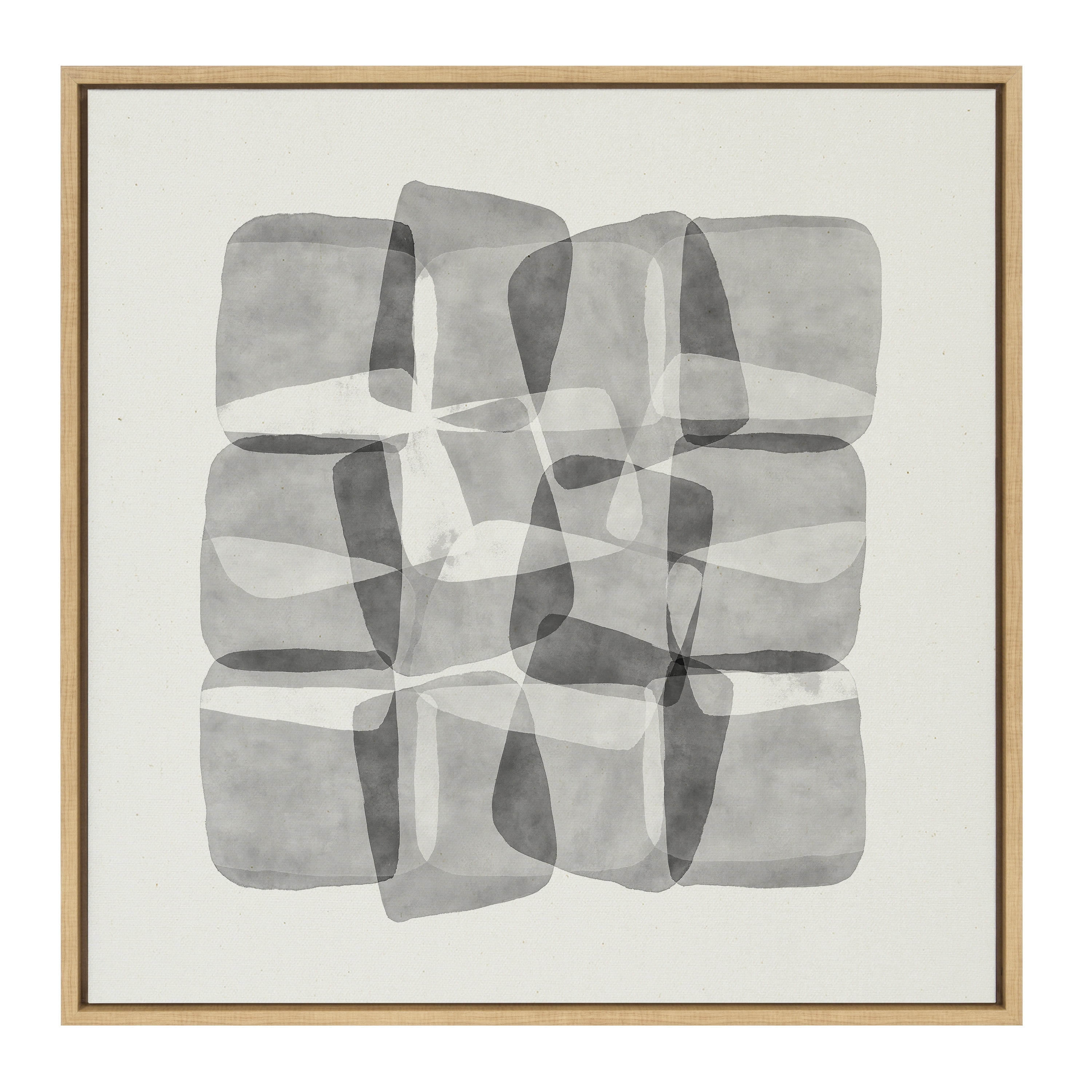 Neutral Abstract Black and White Canvas Print with Natural Frame