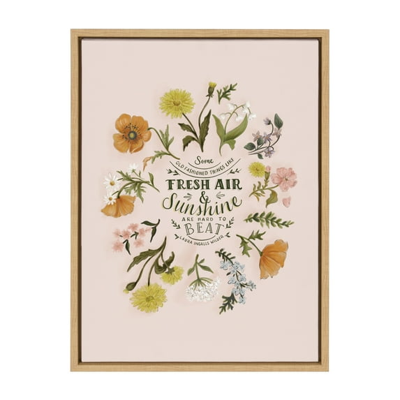 Kate and Laurel Sylvie Some Old Fashioned Things Framed Canvas Wall Art by Valerie McKeehan of Lily and Val, 18x24 Natural, Whimsical Floral Art Piece for Wall