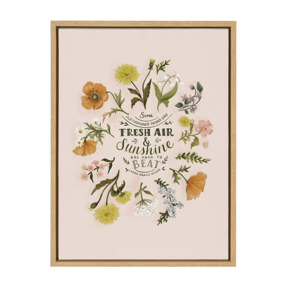 Kate and Laurel Sylvie Some Old Fashioned Things Framed Canvas Wall Art by Valerie McKeehan of Lily and Val, 18x24 Natural, Whimsical Floral Art Piece for Wall