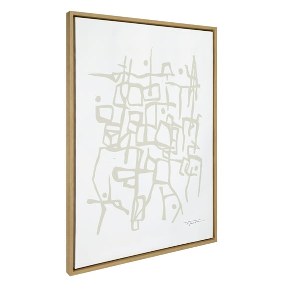 Kate and Laurel Sylvie Organic Lines Neutral Framed Canvas Wall Art by Statement Goods, 28x38 Natural, Minimalist Neutral Modern Abstract Art, Simple Modern Wall Décor