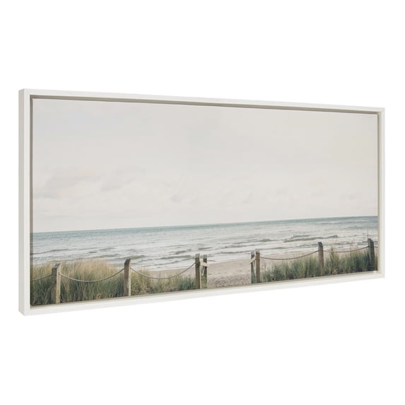 Kate and Laurel Sylvie Pale Sky Framed Canvas Wall Art by Emiko and Mark Franzen of F2Images, 18x40 White, Simple Skyline Landscape Nature Art for Wall