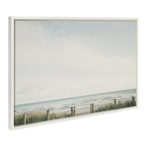 Kate and Laurel Sylvie Pale Sky Framed Canvas Wall Art by Emiko and Mark Franzen of F2Images, 23x33 White, Relaxing Coastal Landscape Nature Wall Decor