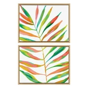 Kate and Laurel Sylvie Palma No. 2 1 and 2 Framed Canvas Wall Art Set by Jessi Raulet of Ettavee, 2 Piece 18x24 Natural, Colorful Plant Leaf Art for Wall