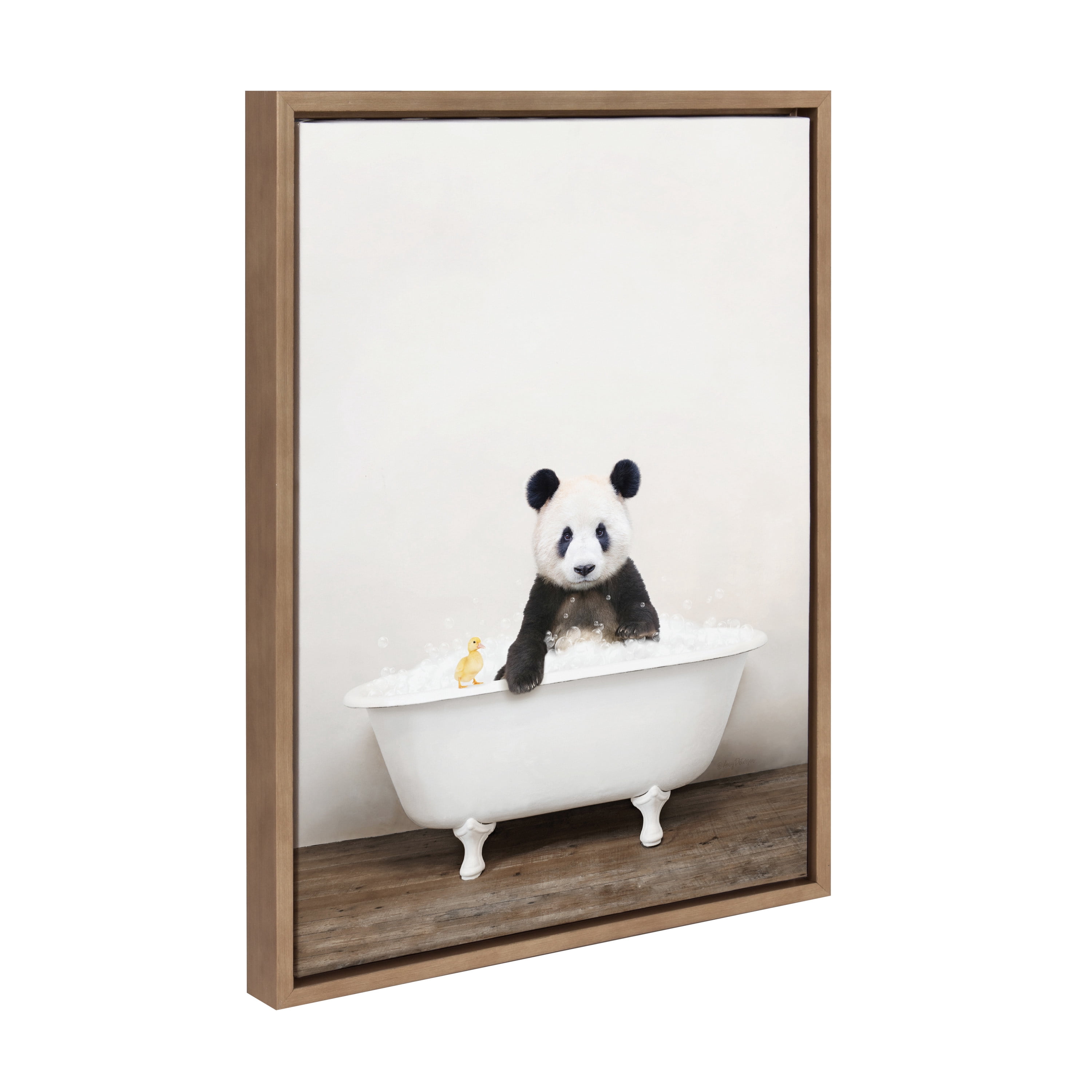 Kate and Laurel Sylvie Panda Waving in Rustic Bath Framed Canvas Wall ...