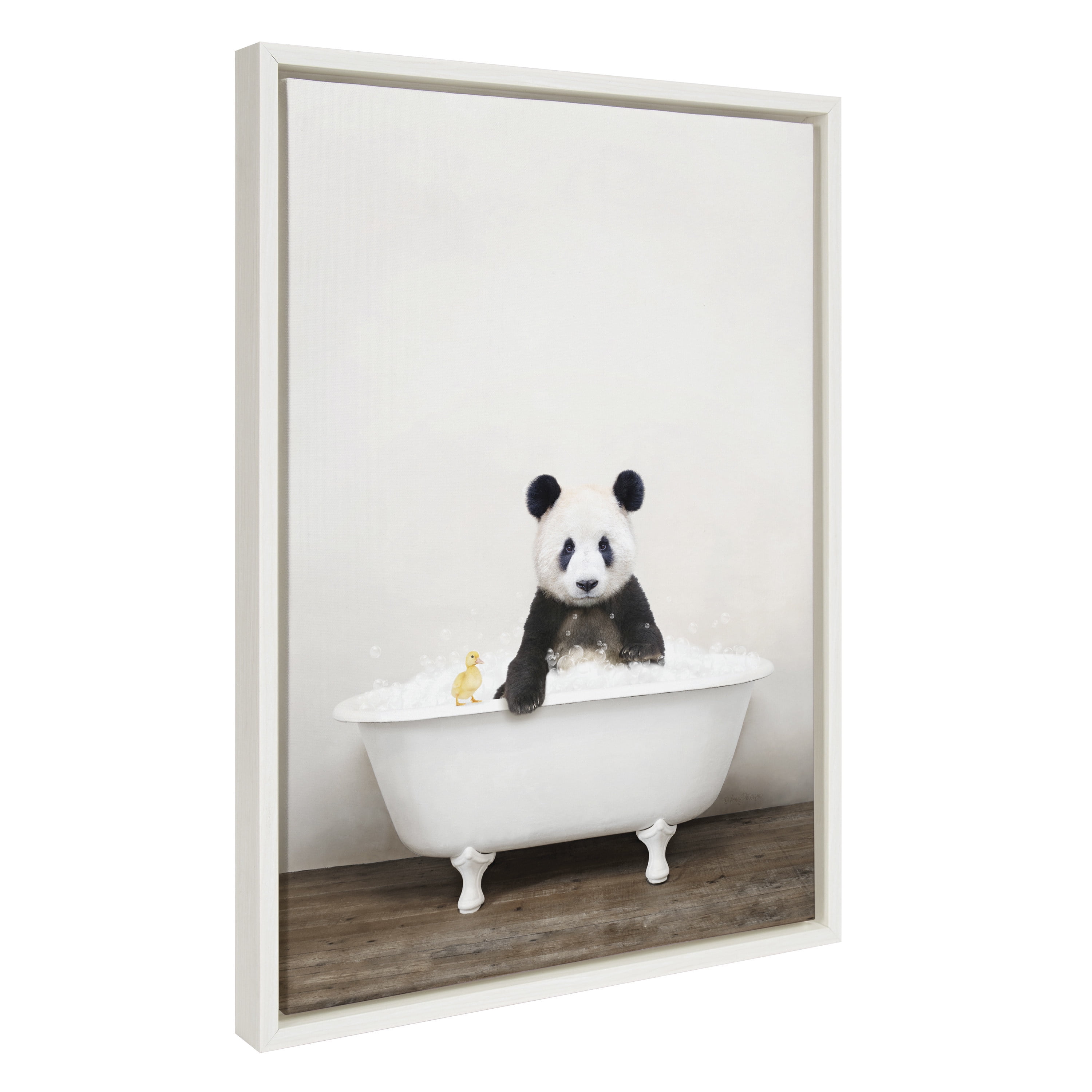 Whimsical Panda in Bathtub White Canvas Print 18" x 24"
