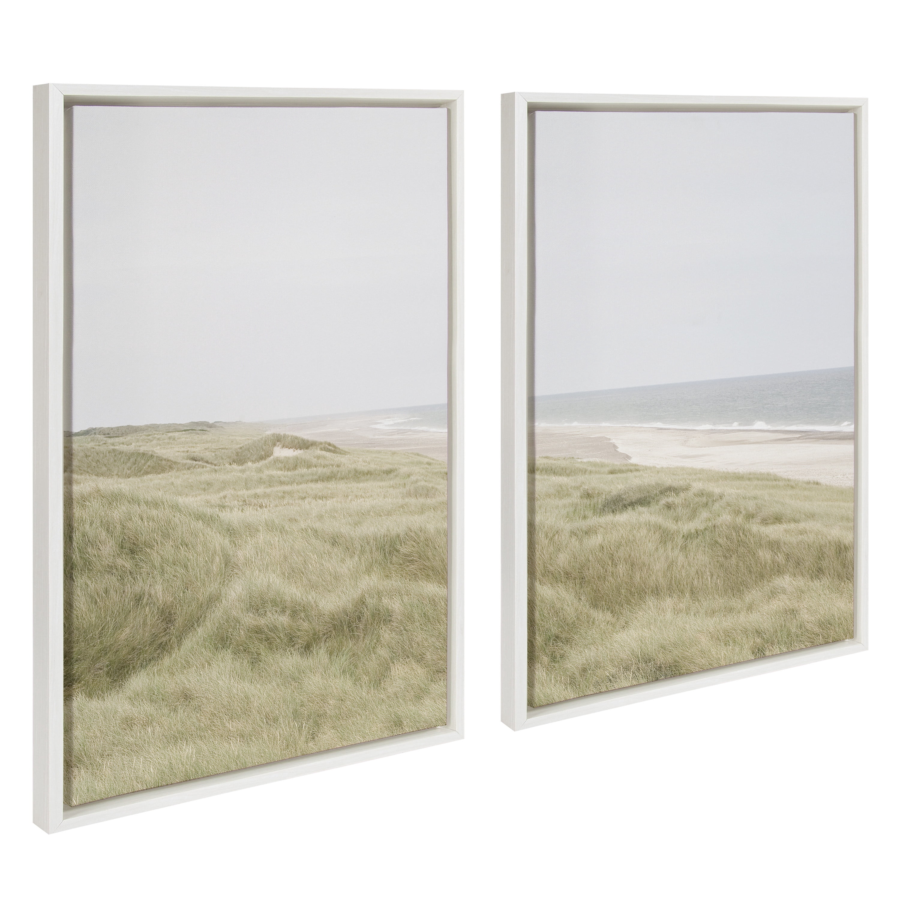Kate and Laurel Sylvie Peaceful and Serene Coastal Landscape Left and Right Framed Canvas Wall Art Set by The Creative Bunch Studio, 2 Piece 23x33 White, Natural Calming Beach Art Set for Wall