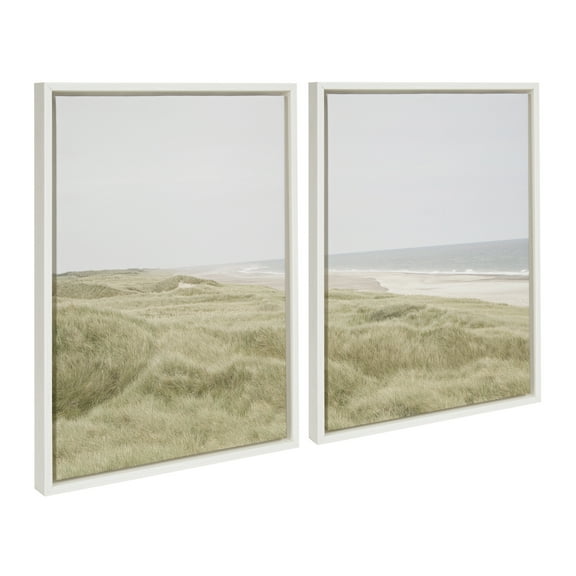 Kate and Laurel Sylvie Peaceful and Serene Coastal Landscape Left and Right Framed Canvas Wall Art Set by The Creative Bunch Studio, 2 piece 18x24 White, Natural Calming Beach Art Set for Wall