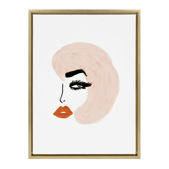 Kate and Laurel Sylvie Pink Hair Retro Beauty Framed Canvas Wall Art by Kendra Dandy of Bouffants and Broken Hearts, 18x24 Gold, Decorative Feminine Art Print for Wall