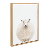 Kate and Laurel Sylvie Round Sheep Portrait Framed Canvas Wall Art by Amy Peterson Art Studio, 18x24 Natural, Modern Farm Animal Portrait for Wall Decor