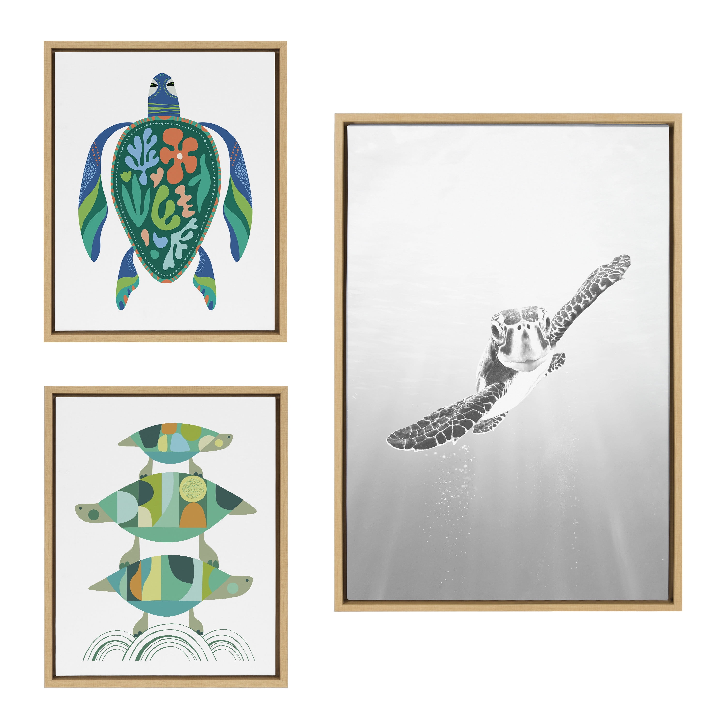 Colorful Sea Turtle Family Canvas Wall Art Set