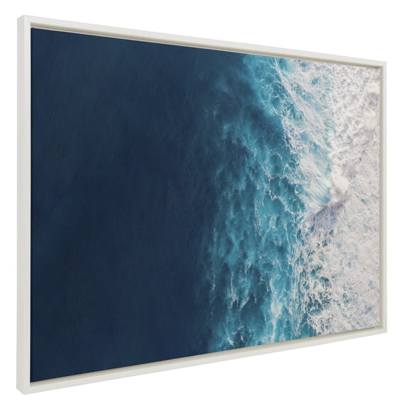 Kate and Laurel Sylvie Seascape of Splashing Waves Framed Canvas Wall Art by The Creative Bunch Studio, 28x38 White, Oversized Landscape Photograph Wall Décor