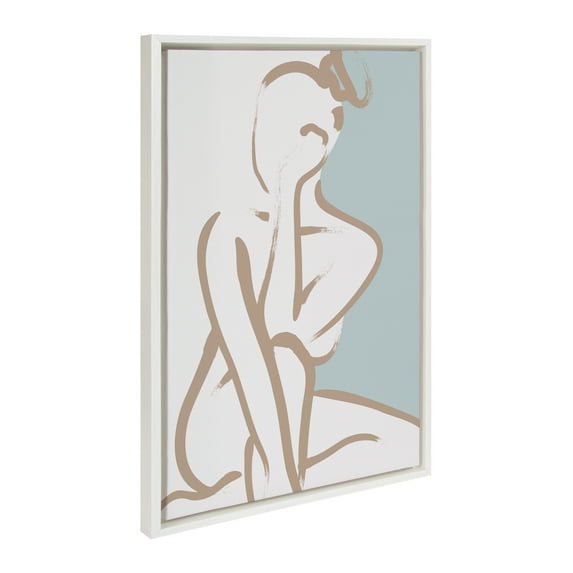 Kate and Laurel Sylvie Simple Romantic Line Art Drawing 1 Tan and Teal Framed Canvas Wall Art by The Creative Bunch Studio, 23x33 White, Modern Abstract Body Line Drawing Wall Decor