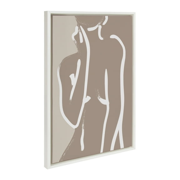 Kate and Laurel Sylvie Simple Romantic Line Art Drawing Neutral Framed Canvas Wall Art by The Creative Bunch Studio, 23x33 White, Modern Abstract Body Line Drawing Wall Decor
