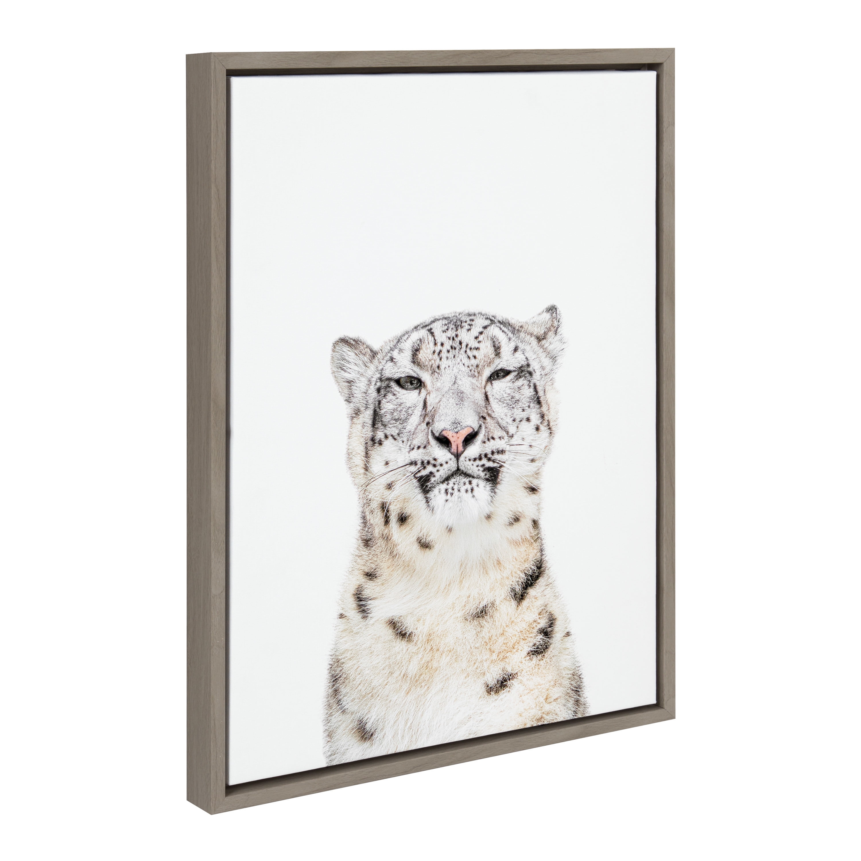 18" x 24" Gray Snow Leopard Portrait Framed Canvas Art